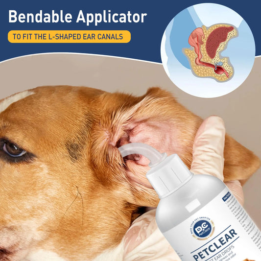 PetClear 60ml Natural Ear Drops - Dogs Cats Ear Care, Mite/Wax/Odor Removal, Itch Relief, No Stinging/Residue, Soft Dropper petbloomstore