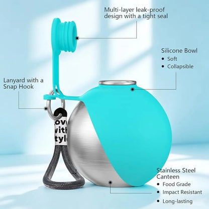 2-In-1 Portable Dog Water Bottle with Bowl, 10Oz Stainless Steel Travel Pet Water Dispenser, No-Spill Leak-Proof Design with Silicone Bowl, Perfect for Walking, Hiking, and Travel
