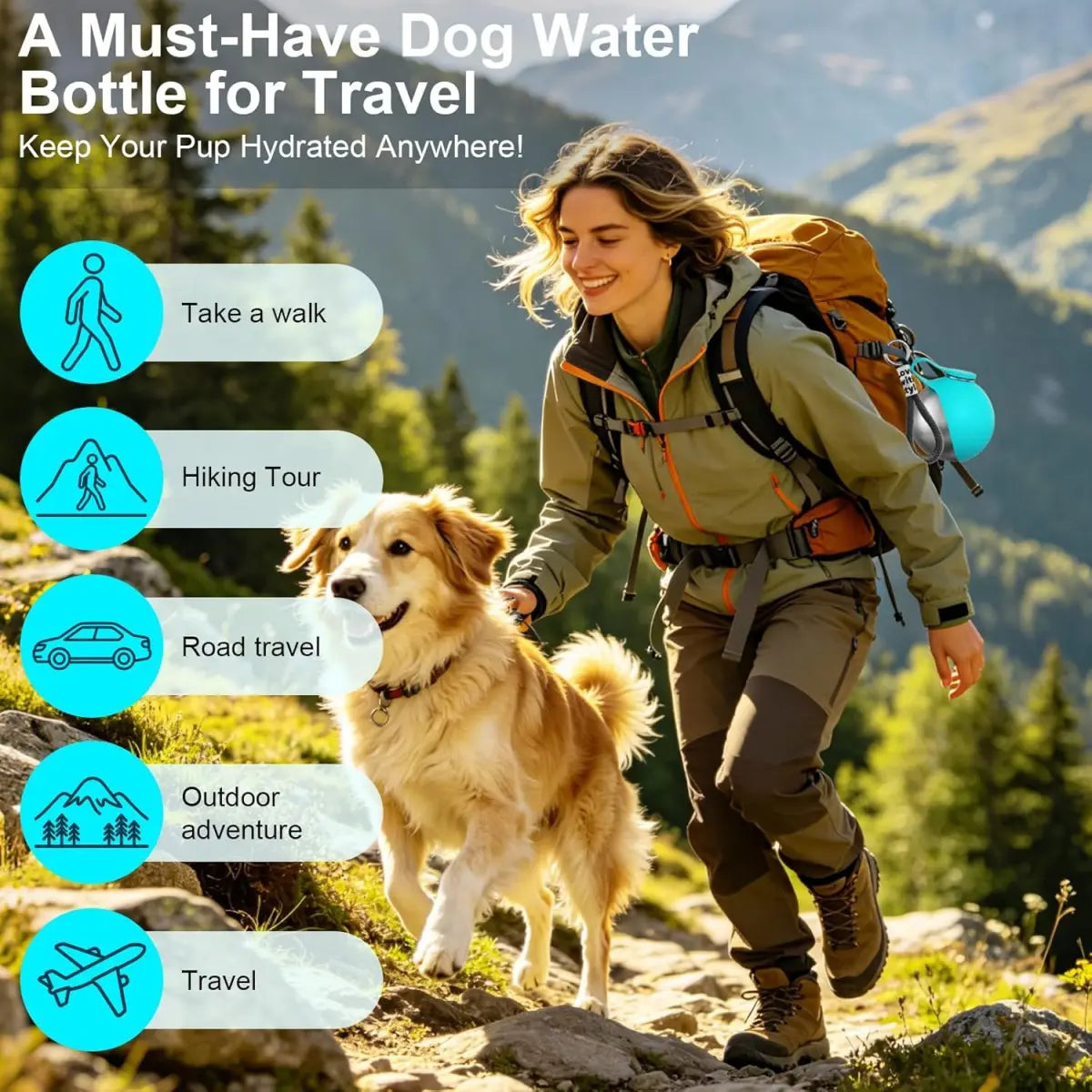 2-In-1 Portable Dog Water Bottle with Bowl, 10Oz Stainless Steel Travel Pet Water Dispenser, No-Spill Leak-Proof Design with Silicone Bowl, Perfect for Walking, Hiking, and Travel