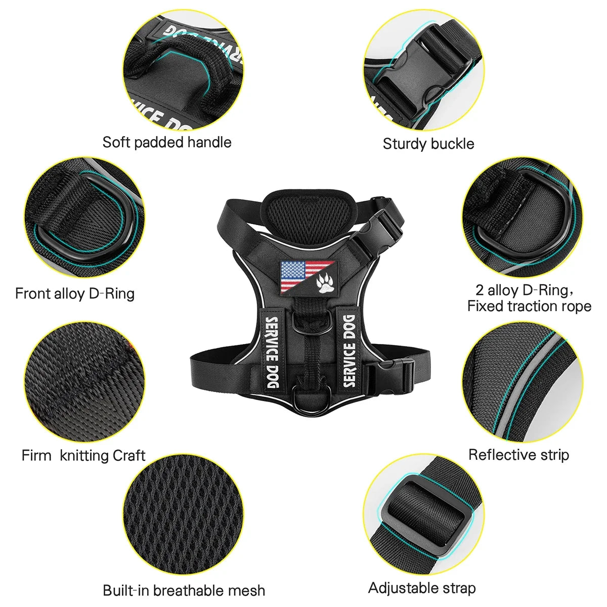 Reflective Service Dog Vest Harness with Patches 🐶🦺✨