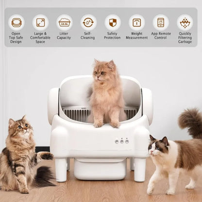 US Shipping Open Top Automatic Self Cleaning Litter Box for Multiple Cats with App Control Safety Sensors Odor Control petbloomstore