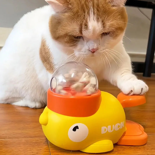 Yellow Duck-Shaped Interactive Cat Treat Dispenser Durable Plastic Training Dog Toy Puzzle Slow Feeder Dog Self-pleasure Toy petbloomstore