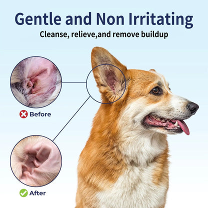 PetClear 60ml Natural Ear Drops - Dogs Cats Ear Care, Mite/Wax/Odor Removal, Itch Relief, No Stinging/Residue, Soft Dropper petbloomstore