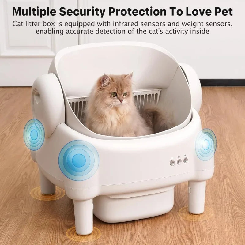 US Shipping Open Top Automatic Self Cleaning Litter Box for Multiple Cats with App Control Safety Sensors Odor Control petbloomstore