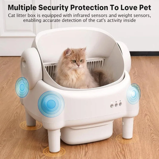 US Shipping Open Top Automatic Self Cleaning Litter Box for Multiple Cats with App Control Safety Sensors Odor Control petbloomstore
