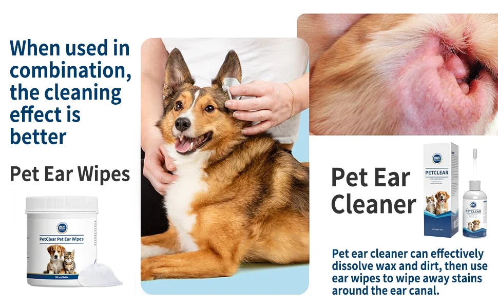 PetClear 60ml Natural Ear Drops - Dogs Cats Ear Care, Mite/Wax/Odor Removal, Itch Relief, No Stinging/Residue, Soft Dropper petbloomstore