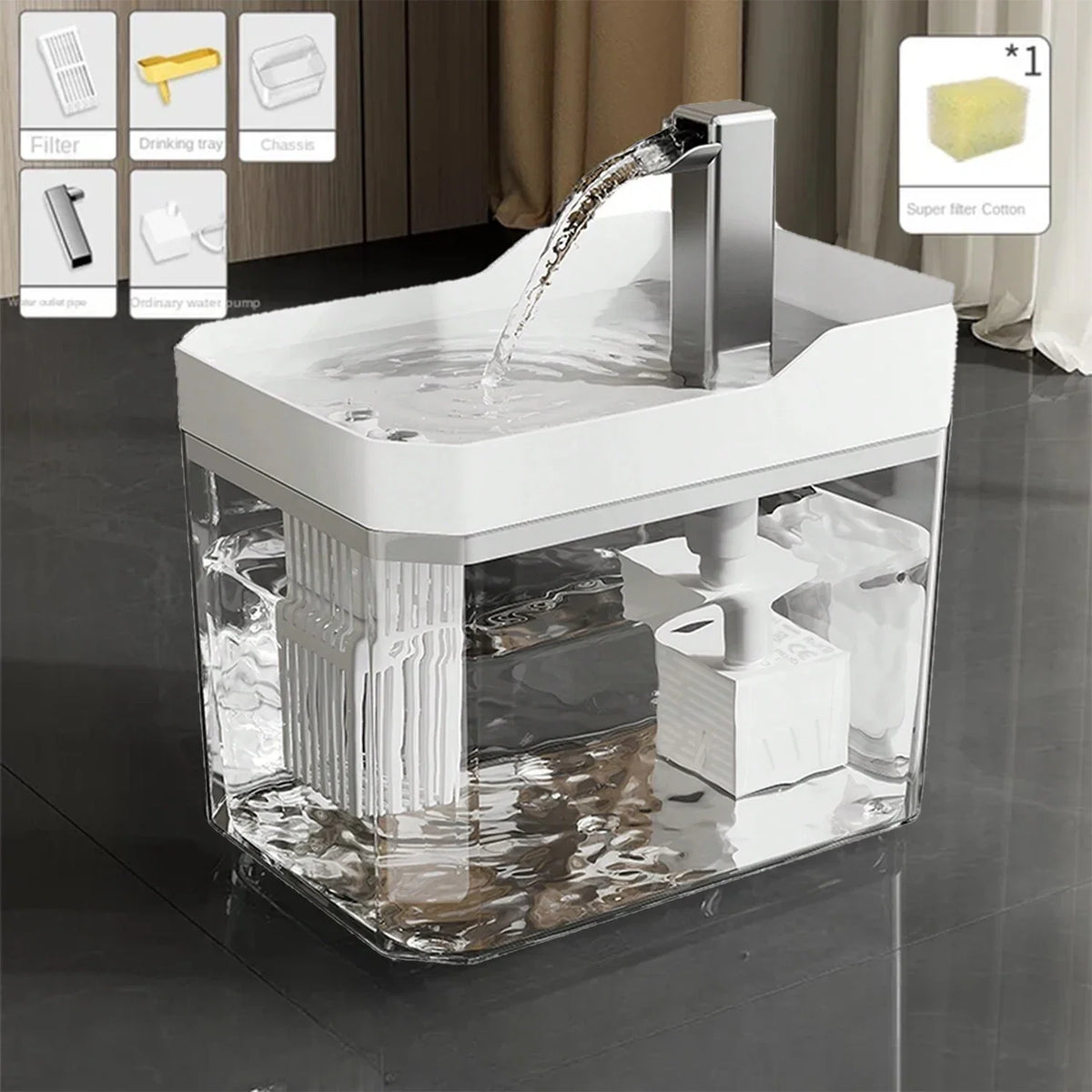 Cat Water Fountain Auto Filter Transparent Cat Drinker USB Anti-Dry Burning Recirculate Filtering Water Dispenser with Pump petbloomstore