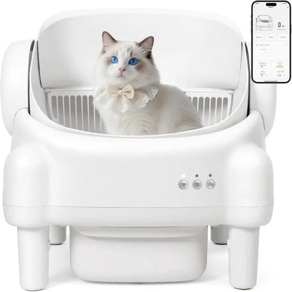 US Shipping Open Top Automatic Self Cleaning Litter Box for Multiple Cats with App Control Safety Sensors Odor Control petbloomstore