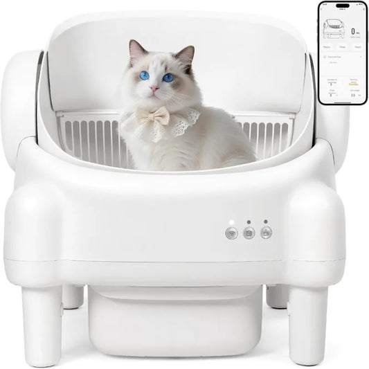 US Shipping Open Top Automatic Self Cleaning Litter Box for Multiple Cats with App Control Safety Sensors Odor Control petbloomstore