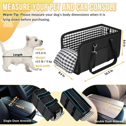 Must-Have Center Console Dog Car Seat - Anxiety Relief Small Pet Booster Seat, Ultra-Safe Armrest Dog Bed for Travel, Cozy & Secure Car Seat for Small Dogs & Cats